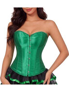 Women's Green Halloween Sexy Lingerie Waist Satin Cincher Lace up Corset Blouse
